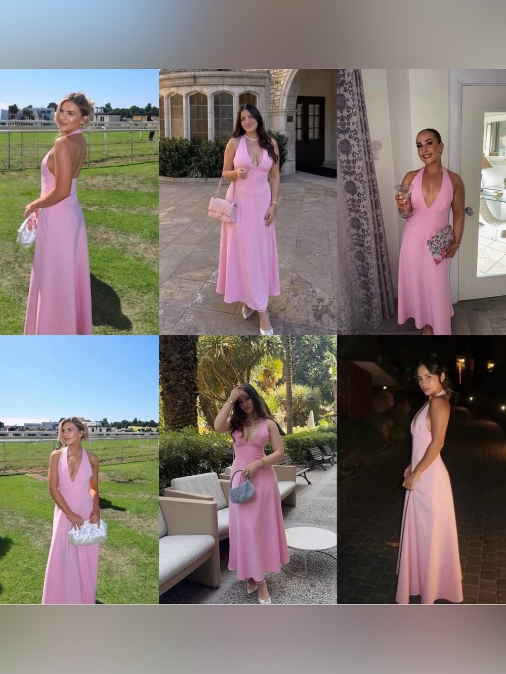 Zara Soft Pink Halter V-Neck Midi Dress